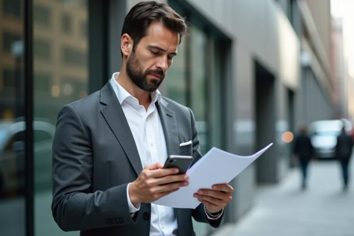 Professionnel consultant les coordonnées et l'adresse du siège social d'une entreprise