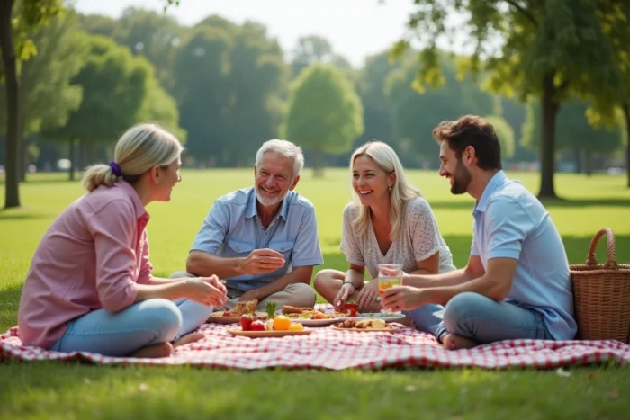 Famille multigénérationnelle profitant d'un pique-nique en plein air dans un parc